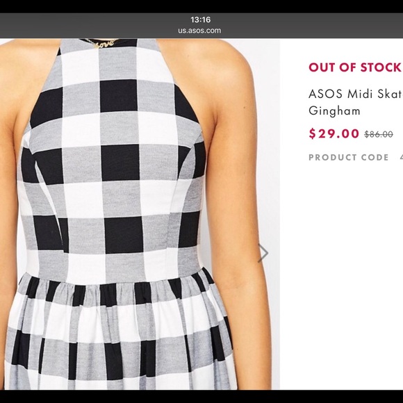 ASOS Skater Dress Gingham Black & White 14 - Picture 3 of 8